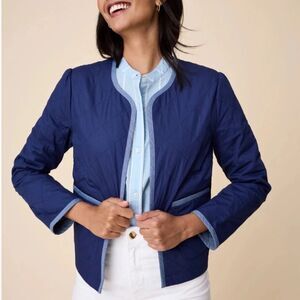 Untuckit for Her Leslie Quilted 100% Cotton Jacket Navy Blue Blazer Sz M NWT